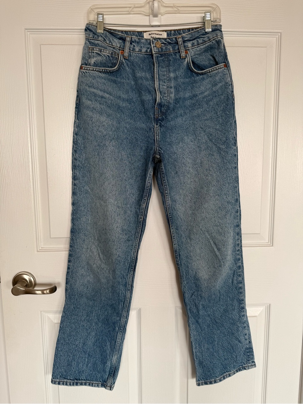 Reformation Cynthia High Rise Straight leg jeans mid wash button fly
